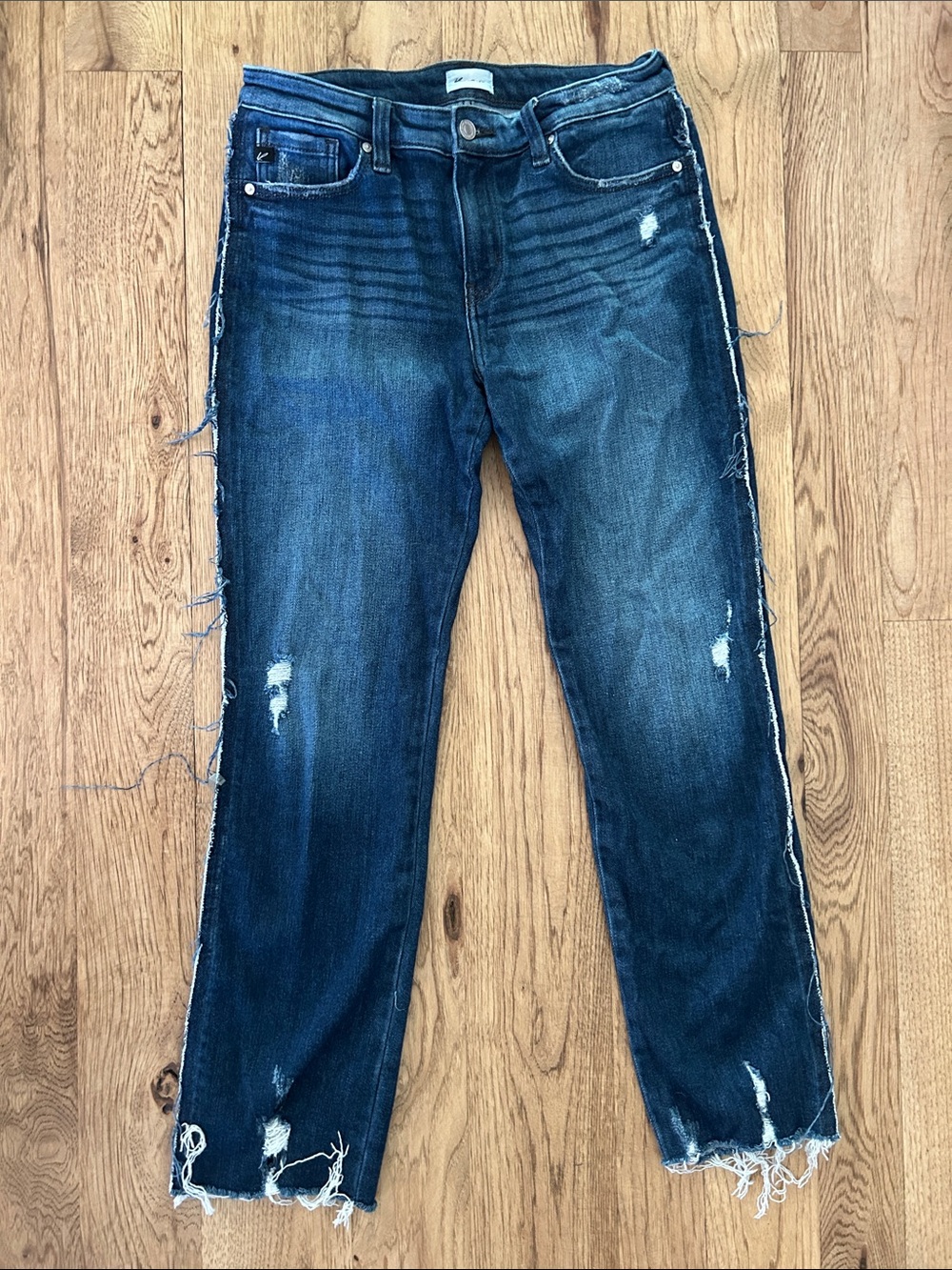 KanCan Distressed Dark Blue Mid-rise Straight-Leg Jeans